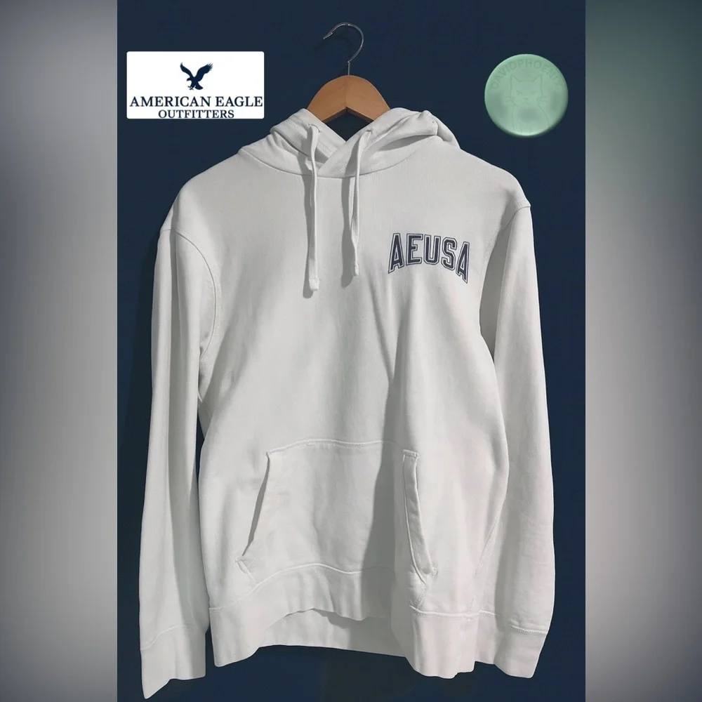 American Eagle Outfitters White Hoodie with Logo size S - Picture 8 of 9